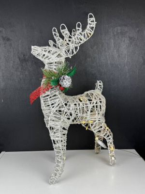 Фигура светод. Олень c украш. на шее белый, 50*25cm, ww/б(20)