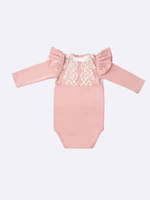 Боди с кружевной спинкой с длинным рукавом MIMILASHIK пудровый