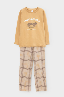 Пижама Crockid темно-бежевый текстильная клетка