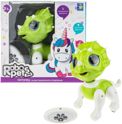 1TOY RoboPets Динозавр (3*ААА, не входят), ИК пульт (2*ААА, не входят), свет, 
