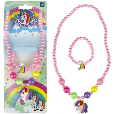 1TOY наб.украш."Unicorn Bijou" 2предм.светл.роз.бусы единорог,браслет звездочка на карте 24*8см 