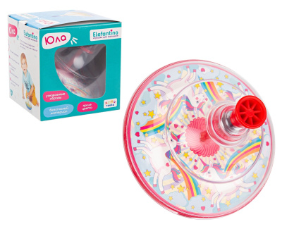 Юла прозрачная "Elefantino" Единорожки", цвет: красный пластик, в/к 12,5*13*12,5 см.