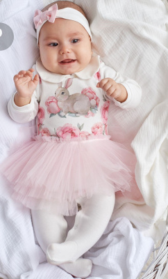 Комбинезон с юбочкой и повязкой Luxury Baby Моя зайка айвори