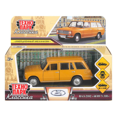 Машина металл ваз-2102 12 см, двери, багаж, инер, желтый, кор. Технопарк в кор.2*36шт