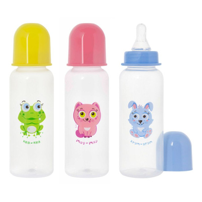 Бутылочка полипропиленовая с силиконовой соской 240 мл. Курносики