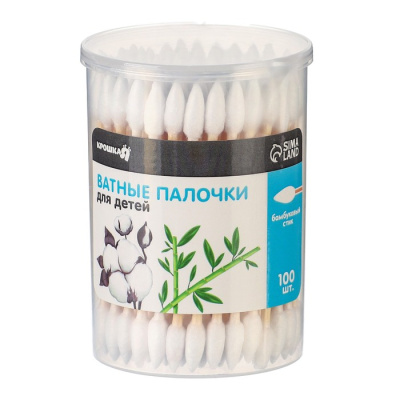 Палочки 100шт ват наконечник острый/хлопок/бамбук КРОШКА Я