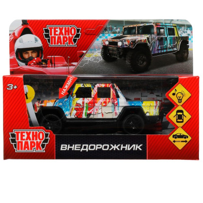 Машина металл свет-звук ВНЕДОРОЖНИК 12 см, дв. багаж., инерц., кор. Технопарк 