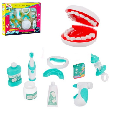 Набор Girl's club "Доктор", 9 предметов, бормашина (бор вращается), электрическая зубная щетка, в/к 