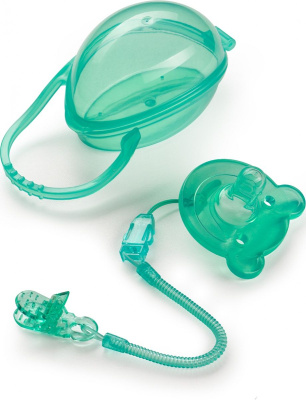 Соска-пустышка силиконовая с держателем и контейнером aqua Happy Baby