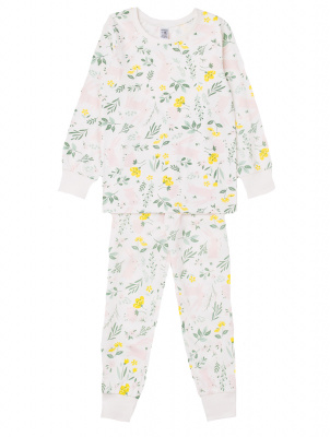 Пижама для девочки Crockid зайчики в цветах на белой лилии