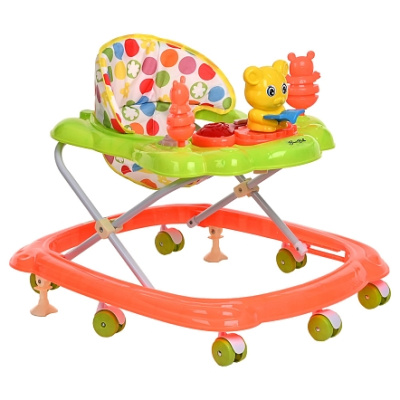 Ходунки Медвежонок (7 пласт.колес,игрушки,муз) 6 шт/уп (68*59*56) Green/Зеленый-Оранжевый BAMBOLA* 