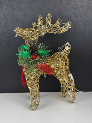 Фигура светод. Олень c украшением на шее 35*20cm,зол