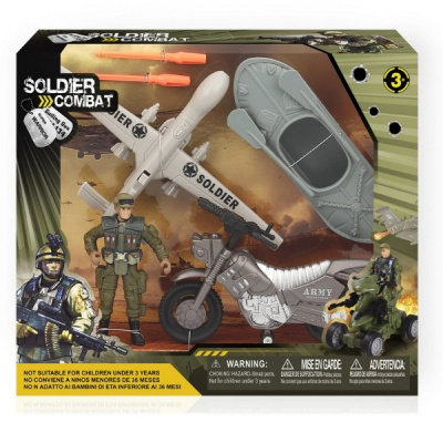 Набор "Военный" мотоцикл, лодка, самолет, фигурка, в/к 27*6,8*23 см