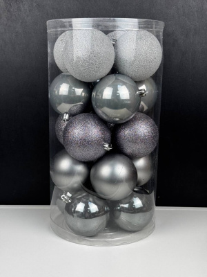 Шары однотонные в тубе 20 шт диаметр 8 см серебро