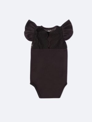 Боди с кружевной спинкой с коротким рукавом MIMILASHIK черный