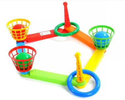 Кольцеброс, 2 кольца, 3 корзины, 3 мячика в сетке, 14*15*32 см