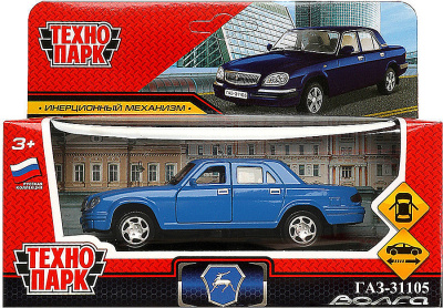 Машина металл ГАЗ -31105 «волга» 12 см, двери, багаж, инерц, синий, кор. Технопарк 
