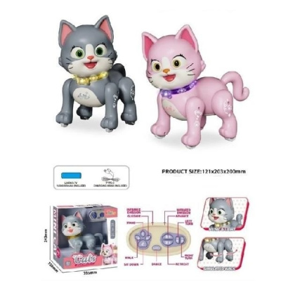 Кошка на пульте р/у, ходит, сидит, танцует, световые и звуковые эффекты, размер: 12*20*20 см, 2 цвет