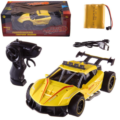 Машина р/у гоночная, 1:18, 2,4Ггц, резиновые колеса, аккумуляторный блок, желтая
