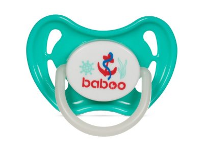 Пустышка силикон симметр ночн Marine 0+ мятный BABOO