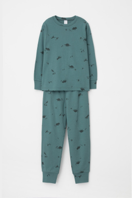 Пижама Crockid темный малахит лесные динозавры