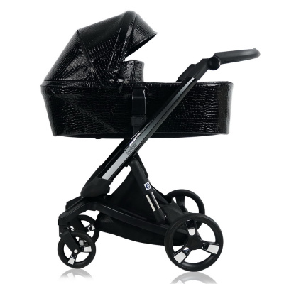 Коляска 2 в1 IBEBE I-Stop Leather короб+прогулка Crocodile Black/Chrom(2 места)