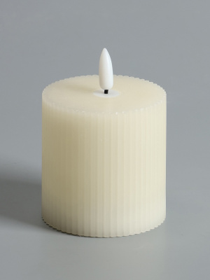 Светодиодная свеча восковая «Белая рифленая», 10×7 см, от батареек АААx3, свечение тёплое белое