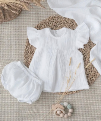 Топ + трусики буфы KiDi Муслин молоко