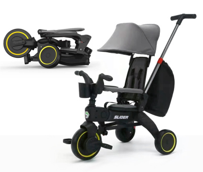 Велосипед 3-х колесный с руч. упр, складной, регулир. спинки, тормоз, сумка, рама: пластик, колеса: 