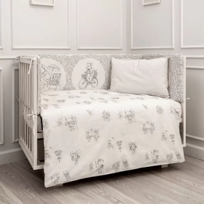 Набор 6 предметов для прямоугольной кроватки Lappetti Мышкины каникулы серый