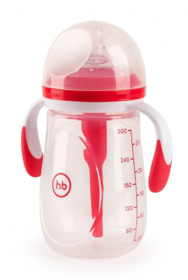 Бутылочка антиколиковая с ручками и стиликоновой соской 300 мл ruby Happy Baby