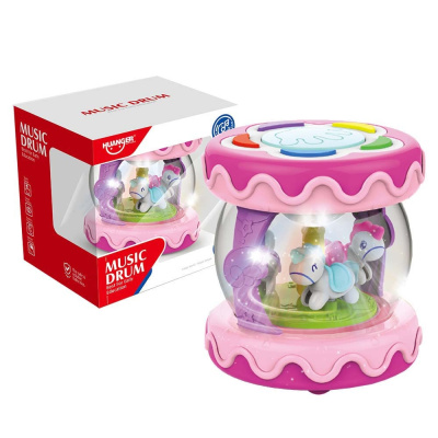 Игрушка развивающая HAUNGER БАРАБАН-КАРУСЕЛЬ розовый 10*10*11 см (свет,звук)(в кор.48 шт.)
