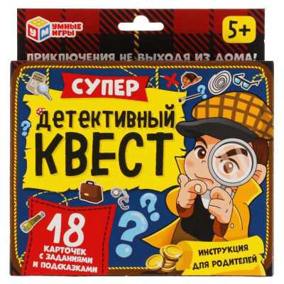 Супер-детективный квест. (18 карточек).Коробка: 170*138*40мм, карточки 76х106мм Умные игры 