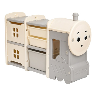 Стеллаж для игрушек с ящиками PITUSO Паровозик, Grey/Серый-белый,97*30*68h