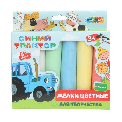 395727 Мелки цветные , 6 цв СИНИЙ ТРАКТОР МУЛЬТИ АРТ в кор.48наб