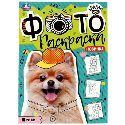 Щенки. Фотораскраска. 210х290 мм. Скрепка. 16 стр. Умка 