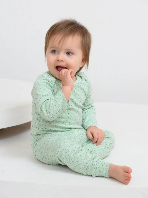 Боди с длинным рукавом Carrot Цветочки салатовый