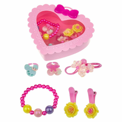 1TOY наб.украш."Sweet heart Bijou" в шкатулке 2 колечка, браслет, 2 заколочки, 2 резинки, 13*11,5см,