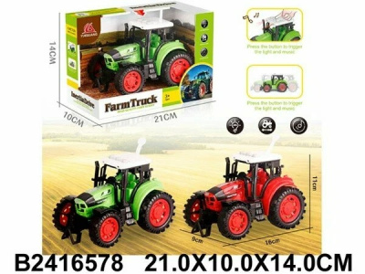 Трактор инерц., 2 цв. в ассорт., свет. звук. эффекты, размер: 9*16*11 см, в/к 21*10*14 см