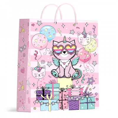 Пакет подарочный с аппликацией, котики, размер m ЧУДО ПРАЗДНИК 