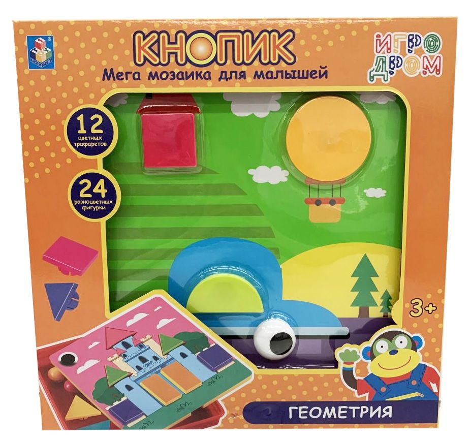 Мозайка Кнопик Геометрия 24 фигурки 12 трафаретов 1TOY