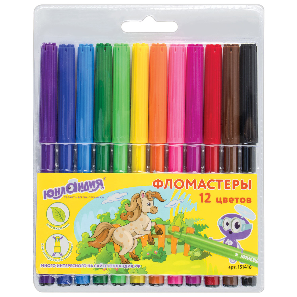 Фломастеры 12 цветов Уроки рисования 151416 Юнландия
