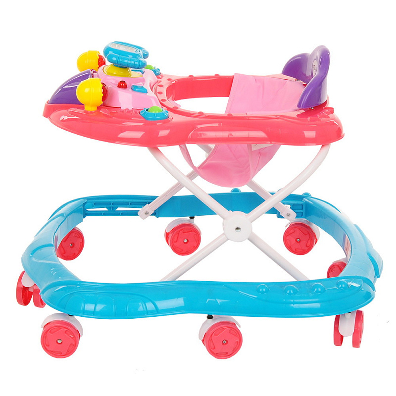 Ходунки САМОЛЁТ BAMBOLA (8 колес,игрушки,муз) 6 шт в кор (62*53*57)  BLUE Голубой/розовый