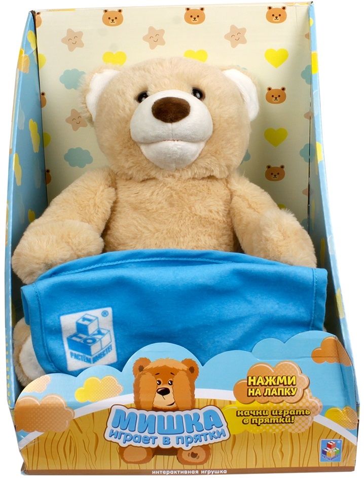 Мишка играет в прятки голубое одеялко 1TOY