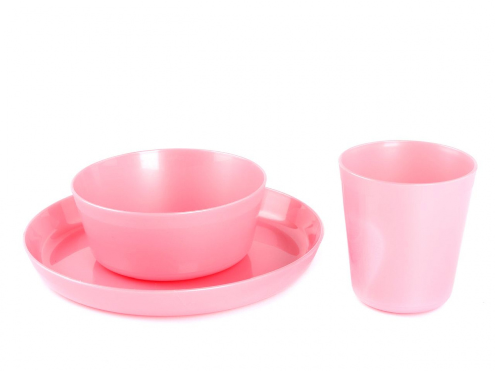 Набор детской посуды (тарелка, миска, стакан) розовый