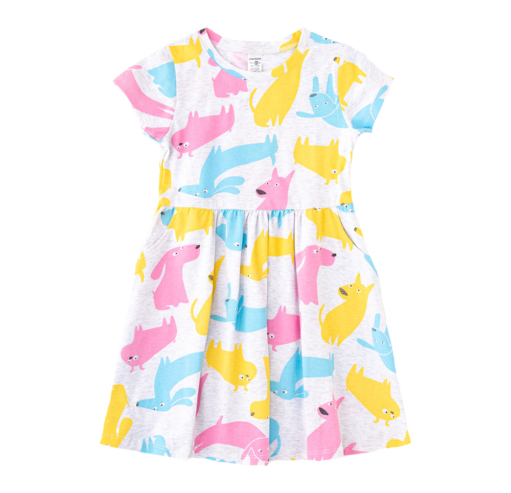 Платье для девочек Crockid светло-серый меланж разноцветные собаки к1264