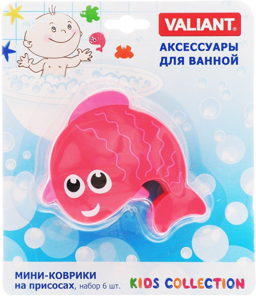 Мини-коврик для ванны Рыбёшка голубой розовый (на присосках) Valiant