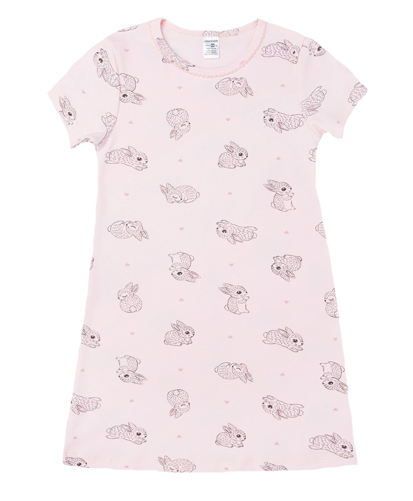 Сорочка для девочки Crockid зайчики и сердечки на светло-розовом