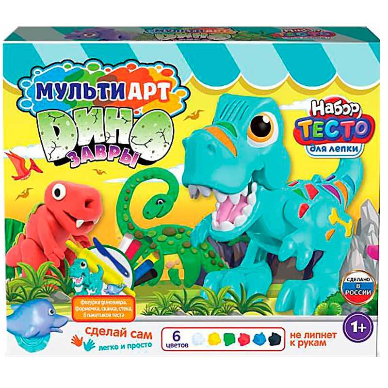 Набор с тестом для лепки и формочками динозаврик, 33 см МУЛЬТИ АРТ