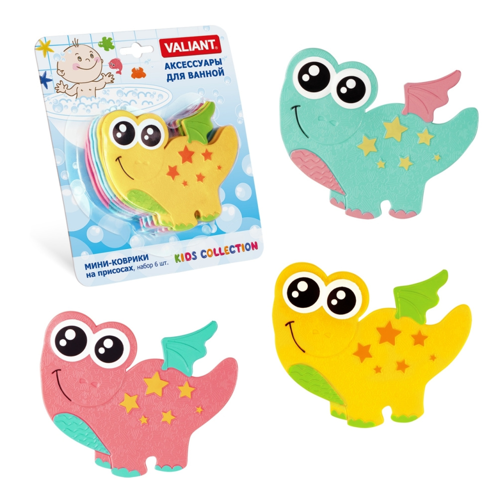 VAL K6-3896 Мини-коврик для ванной комнаты ДРАКОША (на присосах), набор 6 шт.